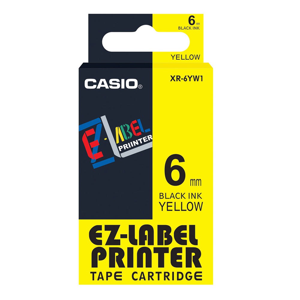 Casio EzLabel Tape Cartridge 6mm, Black on Yellow (XR6YW1)