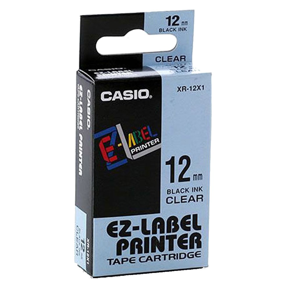 Casio EzLabel Tape Cartridge 12mm, Black on Clear (XR12X1)